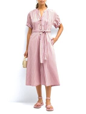 XIRENA Liora Striped Cotton Midi Dress in Fig - L